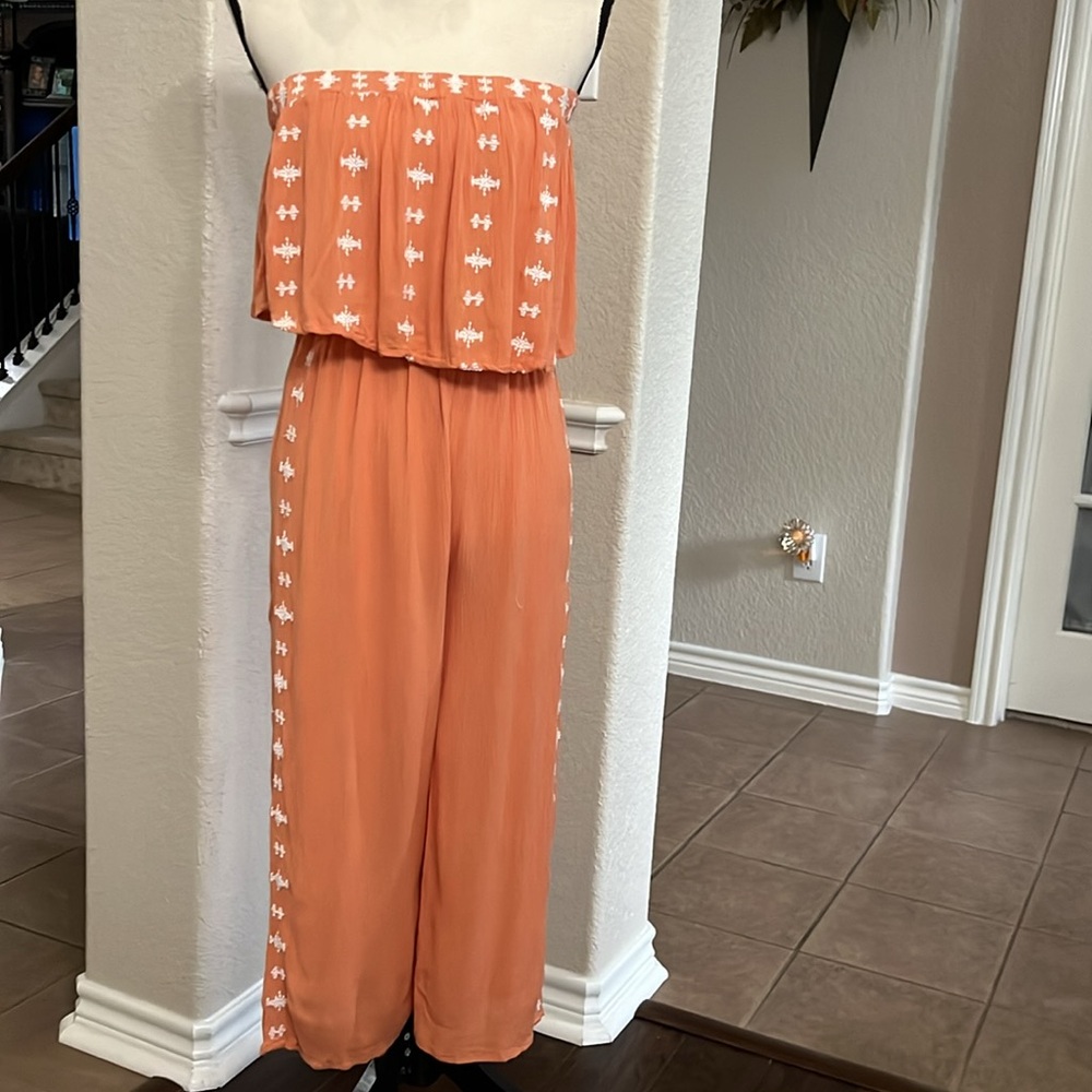 Sincerely Jules orange strapless ruffled jumpsuit romper Size S